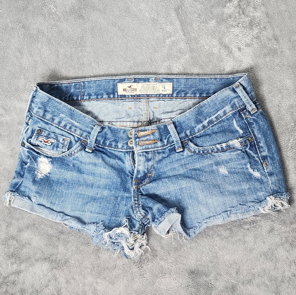 Hollister Junior's Size 1 Shorts Denim Jeans Washed Blue Frayed 100% Cotton Y2k - Picture 3 of 8